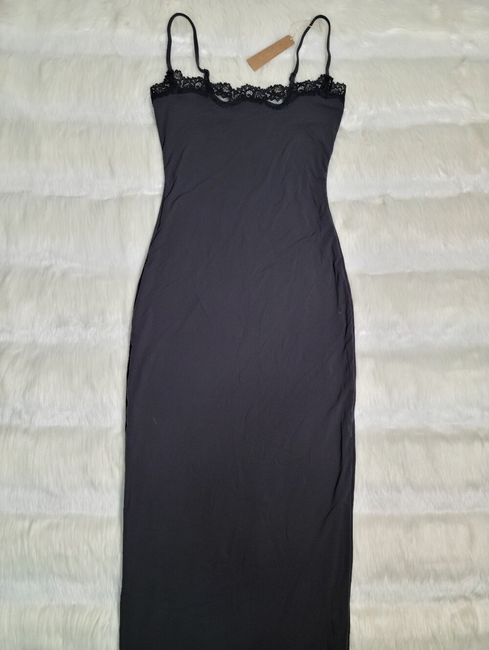 SKIMS Fits Everybody Lace Long Slip Dress Black Onyx Women XS NEW